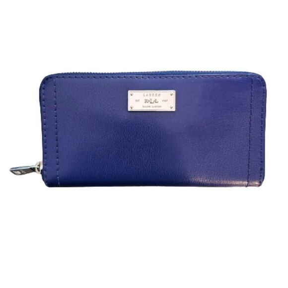 Ralph Lauren Women's Royal Blue Leather Continental Zip Around Wallet - Picture 1 of 6